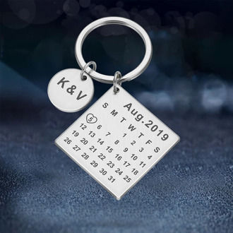 Personalized Custom Calendar KeyChain Stainless Steel Highlighted with Heart Date Engrave Date Wedding Anniversary Keyring Gift