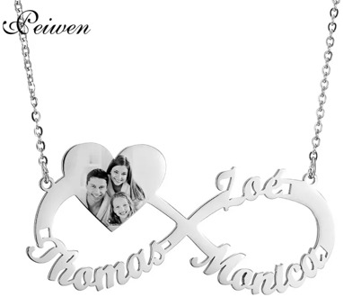 Personalized Custom Name Photo Necklace Stainless Steel Infinity Heart Nameplate Engrave Photo Necklaces For Women Couple Gifts