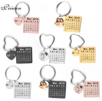 Personalized Customized Calendar Keychain Custom Photo Anniversary Date highlighted with heart Engrave Special Date Keyring Gift