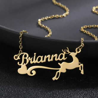 Personalized Elk Name Necklace Custom Name Stainless Steel Nameplated Deer Antlers Necklaces Christmas Jewelry Gifts Women Girls