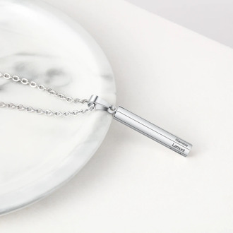 Personalized Engraved Six Sides Vertical Bar Pendant Necklace Cylindrical Custom Date Name Necklace for Women Men Jewelry Gift