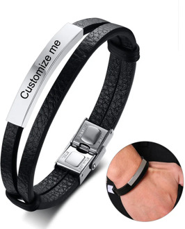 Personalized Genuine Leather Bracelets for Men Women Stainless Steel ID Bar Custom Name Date Adjustable Length Male Pulseira