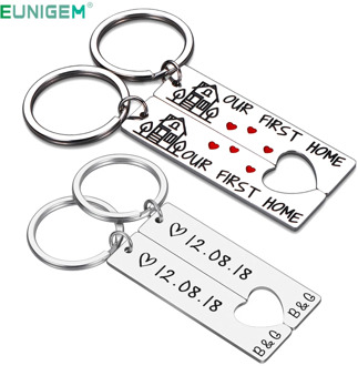 Personalized Heart Couple Keychain Set Engraved King Date and Name Love Keyring Gift for Girlfriend Boyfriends Key Chain Rings