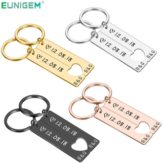 Personalized Heart Keychain Set Engraved King Date and Name Love Keyring Gift for Couples Girlfriend Boyfriends Key Chain Rings