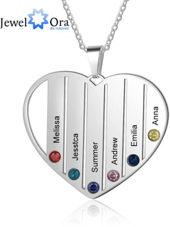 Personalized Jewelry Customized 6 Names Family Heart Necklace DIY Birthstones Stainless Steel Necklaces for Women (NE103422)