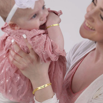 PERSONALIZED MOM WITH BABY BRACELET FOR MOTHER AND SON DAUGHTER STAINLESS STEEL BABY JEWELRY GIFT FOR MOM AND CHILD