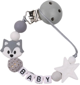 Personalized Name Baby Pacifier Chain Wood Clip Mini Fox Silicone Beads Teether Anti-lost Pacifier Chain Baby Product