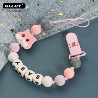 Personalized Name Baby Pacifier Clips Silicone Teething Infant Cute Cartoon squirrel Toys Pacifier Chain Holder Baby Nipple Feed