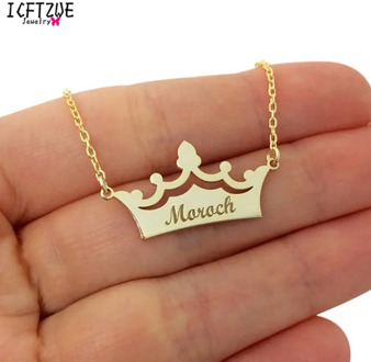 Personalized Name Crown Necklace Crown Pendant Necklaces Custom Name Laser Engrave Stainless Steel Chain Jewelry Birthday Gifts