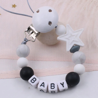 Personalized Name Five Star Silicone Pacifier Clips Holder Chain BPA Free DIY Anti-drop Dummy Clip Baby Accessories