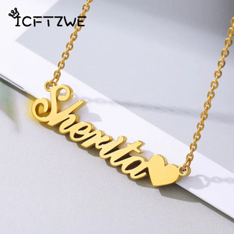 Personalized Name Necklace For Women Stainless Steel Gold Chain Custom Name Necklaces With Heart Customized Jewelry Girls Gift
