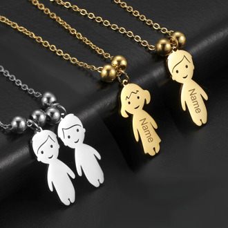 Personalized Necklace Name Date Child Family Jewelry Engraved Custom Stainless Steel Gold Color Boy Girl Kid Pendant Women Beads