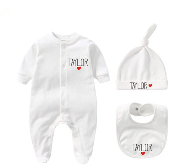 Personalized Newborn Outfit with Hat + Bib clothes set Custom Baby One Piece Bodysuit Set Baby Shower Gift Coming Home Outfit