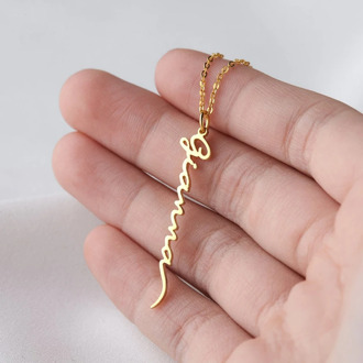 Personalized Signature Name Necklace Customized Vertical Handwriting Nameplate Pendant Stainless Steel Necklace Women Jewelry