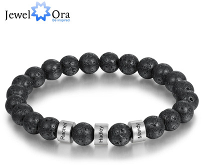 Personalized Stainless Steel Beaded Chain Name Engravd Bracelets for Men Customized Lava Tiger Eye Stone Bracelets Gifts for Him