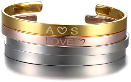 Personalized Stainless Steel Custom Bracelet & Bangle Free Engrave Fashion Gold Silver Color Cuff Bracelet for Women Lovers Gift