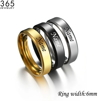 Personalized Stainless Steel Engraved Name Rings Men Women 6 Color Couple Finger Ring Party Wedding Jewelry