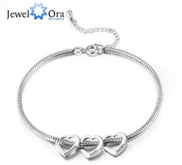 Personalized Stainless Steel Heart Beads Charm Anklet Bracelets for Women Custom Engraved Family Name Anklets Wedding Gifts