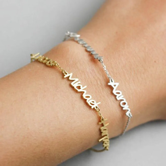 Personalized Two Name Bracelet For Mama Dad Child Letter Nameplate Jewelry Stainless Steel Couple Bracelet Friendship Gift Bff