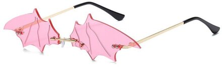 Persoonlijke Grappige Bat Zonnebril Europese En Amerikaanse Stijl Straat Catwalk Auto Rijden Zonnebril Tinten Frameloze Brillen roze