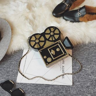 Persoonlijkheid vintage vidicon grappige projector plastic zwarte keten schoudertas dames handtas party purse clutch bag crossbody goud