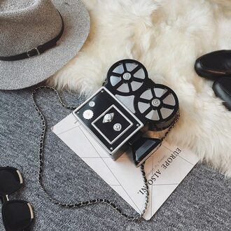 Persoonlijkheid vintage vidicon grappige projector plastic zwarte keten schoudertas dames handtas party purse clutch bag crossbody zilver