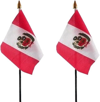 Peru - 2x - mini vlaggetje van 10 x 15 cm op stokje - Landen vlag - H27 cm