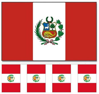 Peru versiering/feestartikelen set - vlag 90 x 150 cm - vlaggenlijn van 300 cm - landen
