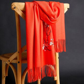 Perzik Bloesem Afdrukken Lange Chiffon Soft Wrap Sjaal Dames Sjaal Sjaals Abrigos Wit Oranje