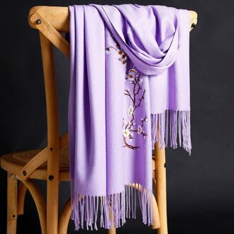 Perzik Bloesem Afdrukken Lange Chiffon Soft Wrap Sjaal Dames Sjaal Sjaals Abrigos Wit Paars