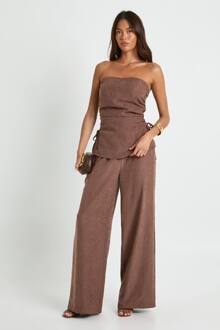 Perzikkleurige Broek Met Trekkoord In De Taille En Wijde Pijpen, Mocha - 34