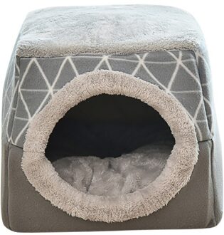Pet Cat Bed Opvouwbare Winter Zachte Warme Tent Wasbare Puppy kat Slaapzak Mand Mat Kat Plaid Huis Kennel Kat levert grijs / L