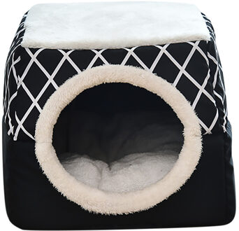 Pet Cat Bed Opvouwbare Winter Zachte Warme Tent Wasbare Puppy kat Slaapzak Mand Mat Kat Plaid Huis Kennel Kat levert zwart / XL