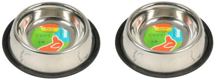 Pet Comfort Honden voederbak/drinkbak - 2x stuks - 500 ml - RVS met relief - 21 cm - voerbak