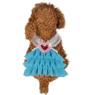 Pet Dog Puppy Hart V-hals Kant Meisje Jurk Vest Rok Kleding Zomer Kleding Blauw / XS
