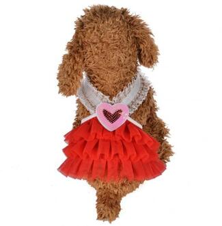 Pet Dog Puppy Hart V-hals Kant Meisje Jurk Vest Rok Kleding Zomer Kleding Rood / M