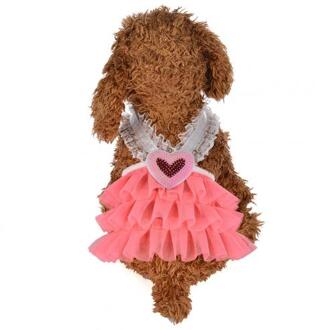 Pet Dog Puppy Hart V-hals Kant Meisje Jurk Vest Rok Kleding Zomer Kleding Roze / M