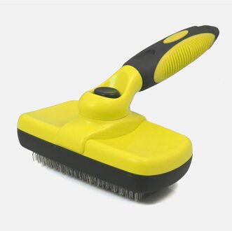 Pet grooming borstel waterdicht hond kat rvs kam zelfreinigende Deshedding tool voor huisdieren haar remover geel