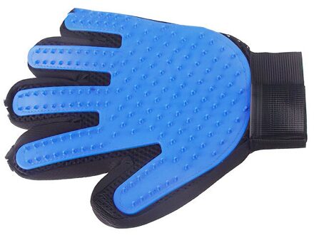 Pet Grooming Handschoenen-Links + Rechts-Verbeterde Vijf Vinger -Voor Katten, honden & Paarden-Gentle-De Vergieten Borstel Blauw