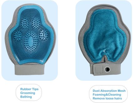 Pet Grooming Ontharing Handschoenen 2-In-1, huisdier Massage En Bad Borstel Voor Langharige Huisdier Ontharing Gereedschap blauw