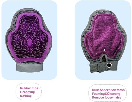 Pet Grooming Ontharing Handschoenen 2-In-1, huisdier Massage En Bad Borstel Voor Langharige Huisdier Ontharing Gereedschap paars