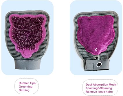 Pet Grooming Ontharing Handschoenen 2-In-1, huisdier Massage En Bad Borstel Voor Langharige Huisdier Ontharing Gereedschap pruim
