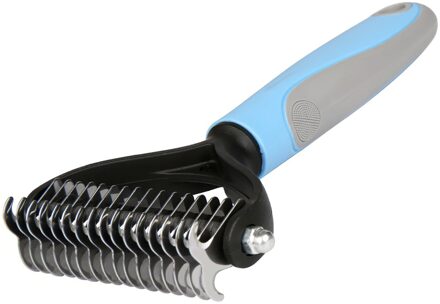 Pet Hair Brush Roestvrij Dubbele Zijden Borstel Kat Hond Ontharing Kam Grooming Dematting Deshedding Blade Voor Matted Lange Bont blauw