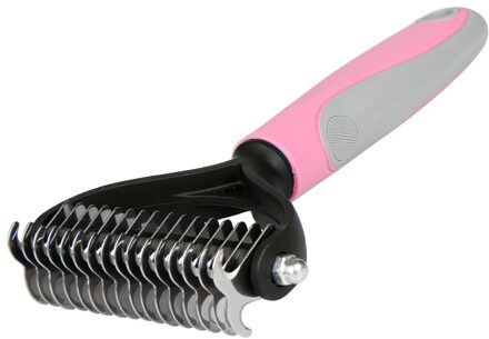 Pet Hair Brush Roestvrij Dubbele Zijden Borstel Kat Hond Ontharing Kam Grooming Dematting Deshedding Blade Voor Matted Lange Bont roze