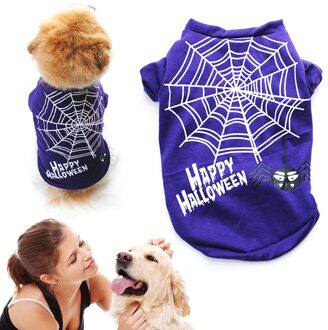 Pet Hond Kat Vest T-shirt Halloween Spinneweb Patroon Afdrukken Katoen Leuke Paars T-shirt Kleine Medium Honden Puppy Kleding XS-L