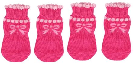 Pet Puppy Dog Strik Katoenen Sokken Anti-Slip Poot Protectors 4 Stks/set Roze