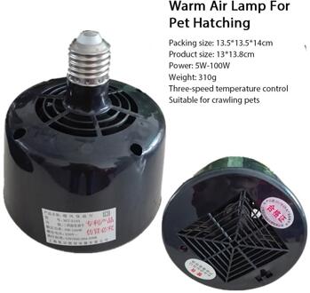 Pet Warmte Lamp met Warm Fan LED Verlichting Licht Reptile Heat Emitter Heater Lamp voor Huisdier Broedmachine Kippenhok hagedis Tur zwart