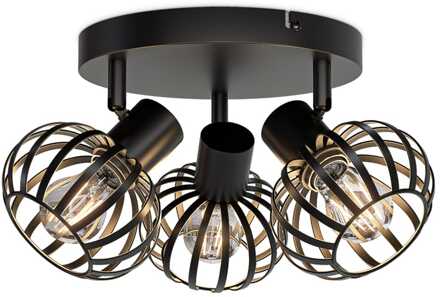 Petal - LED Plafondlamp - 3 spots - Rond - E14 Fitting - Kantelbaar & Draaibaar - Zwart