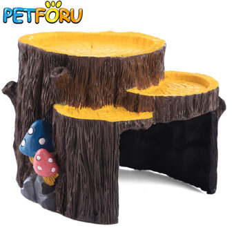 Petforu Creatieve Reptiel Verbergen Rest Cave Huisdier Habitat Ornament-Hout Kleur + Geel