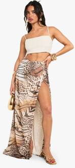 Petite Abstract Chiffon Maxi Rok Met Gespleten Pijpen, Animal - 38